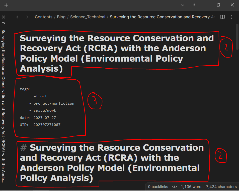 screenshot of text file highlighting the title, metadata, and title repeated inside the file